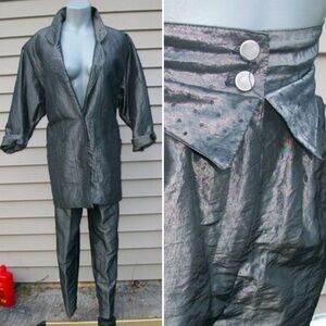 Vintage 80s women’s suit pants + blazer jacket Sz 5/6 young Edwardian